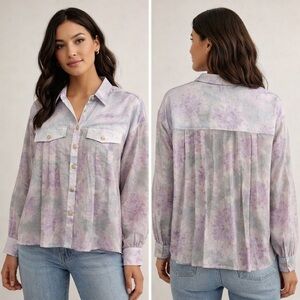 Mystree Lilac Floral Button Down Shirt